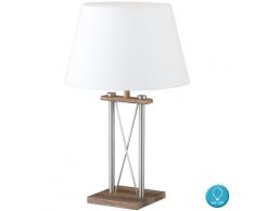 Holz Design Tisch Lampe Wohn Arbeits Zimmer Textil Lese Leuchte weiß im Set inkl. LED Leuchtmittel