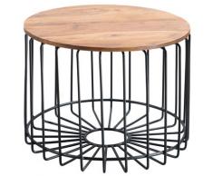 FineBuy Couchtisch Ø60 Wohnzimmertisch Massivholz Metall Beistelltisch Drahtkorb