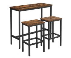 UAC Bartisch-Set mit 2 Barhockern, Essgruppe, 3-teiliges Tischset,1 x 0.4 x 0.9 m Bartheke, Metallgestell, Industrie-Design, vintagebraun-schwarz