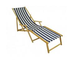 Liegestuhl blau-weiß Sonnenliege Gartenliege Strandstuhl Deckchair Fußablage Buche 10-317 N F