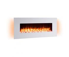 RICHEN Elektrokamin Yoash - Elektrischer Wandkamin Mit Heizung, LED-Beleuchtung, 3D-Flammeneffekt & Fernbedienung - Weiß