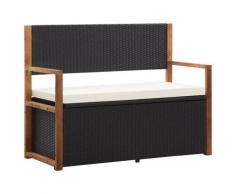 vidaXL Bank mit Stauraum 110 cm Poly Rattan Massivholz Akazie Schwarz