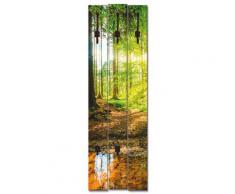 ARTlland Wandgarderobe Holz Design mit 5 Haken Garderobe mit Motiv Wald mit Bach Größe: 45x140 cm
