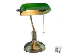 Retro Tisch Lampe Dimmer Fernbedienung Banker Leuchte Glas Schirm im Set inkl. RGB LED Leuchtmittel