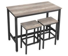 UAC Bartisch-Set mit 2 Barhockern, Essgruppe, 3-teiliges,1,2 x 0.6 x 0.9 m Bartheke, Metallgestell, Industrie-Design, Greige-schwarz