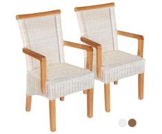Esszimmer-Stühle-Set mit Armlehnen 2 Stück Rattanstuhl weiß Perth mit/ohne Sitzkissen Leinen weiß oh
