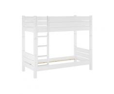 Etagenbett weiß 100x220 Überlänge Stockbett ohne Rollrost Massivholz 60.16-10-220WT100oR