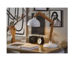 Büroleuchte Weiß Holzgestell und Schirm verstellbar langes Kabel mit Schalter Moderner Look