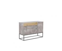 Kommode Grau Betonoptik Faserplatte MDF 79 x 115 x 41 cm mit 3 Schubladen und Schranktür Metallbeine Rustikal Alle Wohnbereiche