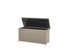 Auflagenbox Taupe Rattan 126 x 46 cm 290 L mit Deckel für Garten für Terrasse Aufbewahrung Kissenbox