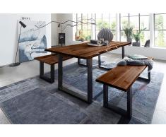 Baumkanten Tischgruppe Akazie Vollholz nussbaum 220 schwarz 3tlg. QUINN