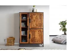 Highboard Akazienholz massiv nougat Hochschrank 3 Türen offenem Fach Oklahoma