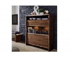 Highboard Akazienholz massiv nussbaum Hochschrank Tür offenem Fach Nils I