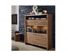 Highboard Akazienholz massiv natur Hochschrank Tür offenem Fach Nils I