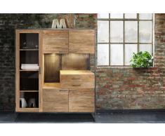 Highboard Akazienholz stonefarben massiv Hochschrank mit Licht Moskau