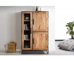 Highboard Akazienholz massiv stone Hochschrank 3 Türen offenem Fach Oklahoma