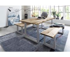 Baumkanten Tischgruppe Akazie Vollholz natur 220 silber 3tlg. QUINN
