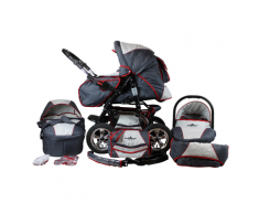 Bergsteiger 3-in-1 Kombi-Kinderwagen Milano (grey & red stripes)