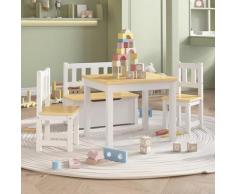 "vidaXL 4-tlg. Kindertisch und Stuhl-Set Weiß und Beige MDF"