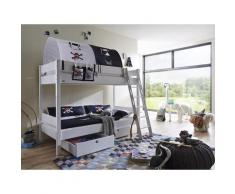 Relita Etagenbett Hochbett Kinderbett STEFAN (mit Schubladen, mit Textilset Pirat, weiß)