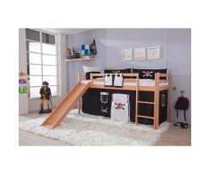 Relita Hochbett TOBY Buche massiv mit Rutsche und Textilset (Textilset klein, Textil:Pirat, natur lackiert)