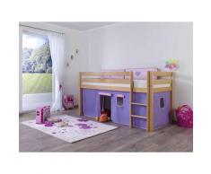 Relita Halbhohes Spielbett Hochbett Kinderbett ALEX mit Stoffset (purple/rosa, natur lackiert)