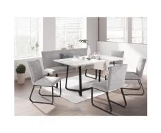 Homexperts Tischgruppe Tilda (140cm, hellgrau / Betonoptik, 1 Tisch, 1 Bank, 4 Stühle)