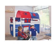 Relita Halbhohes Spielbett Hochbett Kinderbett ALEX mit Stoffset Vorhang, 2er Tunnel, Tasche (hellblau/blau)