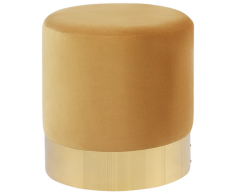 Pouf Gelb Samtstoff rund 39 cm Sockel Fuß Gold Metall Barock Deko Ottomane Sitzpouf für Schminktisch, Wohn-, Schlaf- und Ankleidezimmer