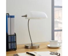 Bankerlampe Selea mit weißem Glasschirm