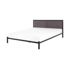 Metallbett Schwarz 160 x 200 cm Graues Kopfteil Stabiler Lattenrost Modern