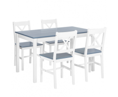 Essgruppe Set Tisch 4 Stühle Weiß mit Grau 120 x 75 cm Kiefernholz Esszimmer Wohnzimmer Modern Country Landhausstil