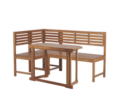 Balkon Eckbank Set Hellbraun Akazienholz 4-teilig Klapptisch 110 x 47 cm Modul Eckgruppe Garten Terrasse Outdoor Möbel Ausstattung