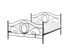 Metallbett Schwarz 140 x 200 cm Metall Solides Gestell Integrierter Lattenrost Verzierungen Romantisch Klassisch