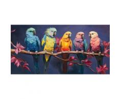 La Casa »5 bunte Papageien auf einem Blumenast« Ölbild handbemalt 120x60 cm