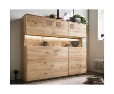 Massivholz »Davos« Highboard III Wildeiche natur geölt / mit Beleuchtung