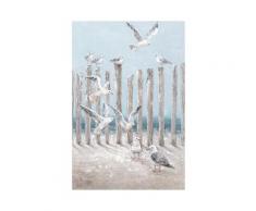 La Casa »Möwen auf Pfeiler am Strand« Ölbild handbemalt 80x120 cm auf Leinwand