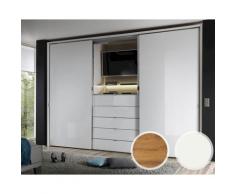 Staud »Alpin« Media Schwebetürenschrank 280 / 222 / Alpinweissglas / Eiche