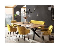 SalesFever »Saira-Freja-Finja« Esszimmergruppe Akazie Samt gelb Esstisch 200x100 cm
