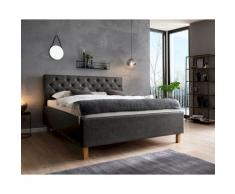 meise.möbel »San Remo« Polsterbett mit Bettkasten 180x200 cm / hellgrau / Holzfuß massiv, Eiche hell / mit Matratze / Härtegrad H2/H3