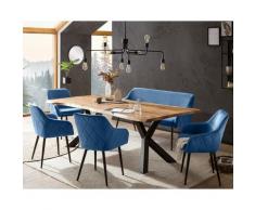 SalesFever »Saira-Freja-Finja« Esszimmergruppe Akazie Samt blau Esstisch 240x110 cm