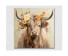 La Casa »Galloway mit Blumenschmuck« Ölbild 100x100 cm auf Leinwand