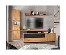 Massivholz »Lugano« Wohnwand glatte Front / glatte Front / Aufsatz Fuß Anthrazit