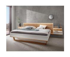 Forestales »Alabama« Wildeiche Massivholzbett Weiß 140x200 cm / ohne Beleuchtung / mit Nachttisch / mit Bettschublade