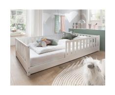 INFANSKIDS »Mira« Bodenbett weiß mit Rausfallschutz 120x200 cm / Buche weiß
