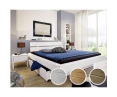 3S Frankenmöbel »Hover« Massivholz Balkenbett BE-0285 / 180x200 cm / Weiss lasiert / mit 2 Schubkästen