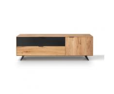 Massivholz »Lugano« Lowboard VI mit Holzfüße glatte Front / obere Schublade in Anthrazitglas