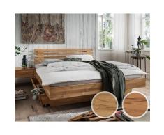 Forestales »Akron« Massivholz Schwebebett mit Bettschublade 200x200 cm / Kernbuche / Lamellen