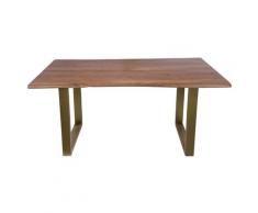SIT Akazienholz Baumkante Esstisch 160x80 cm / Nussbaumfarbig / Metall messingfarbig