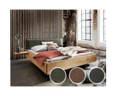 Forestales »New York« Massivholzbett in Schwebeoptik II 140x200 cm / Stoffkopfteil VI Keder grün